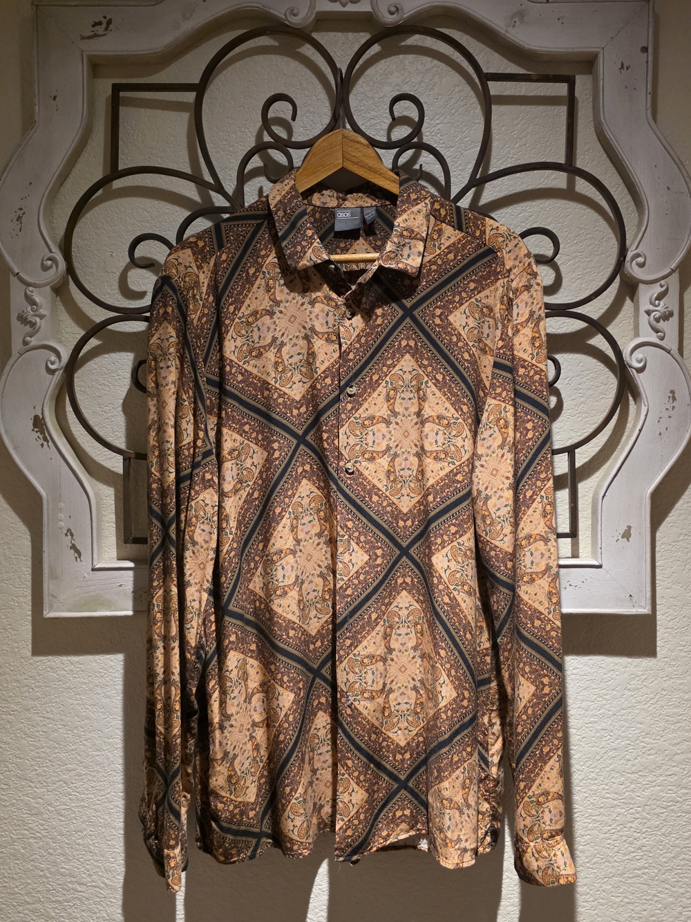 ASOS Paisley & Geometric Button-Up in Tan, Black & Rust